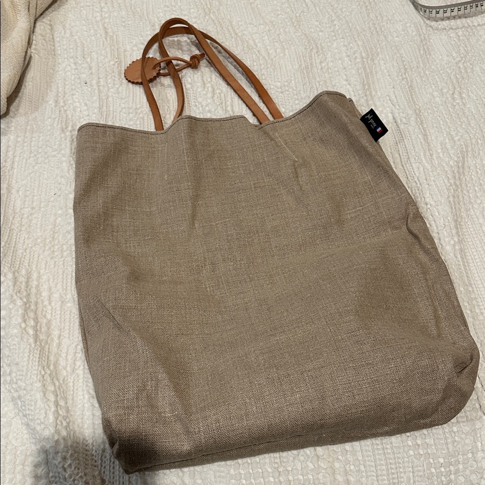 JACK GOMME Paris Amie Linen Tote Bag Black with honey trim NWOT - Picture 9 of 11